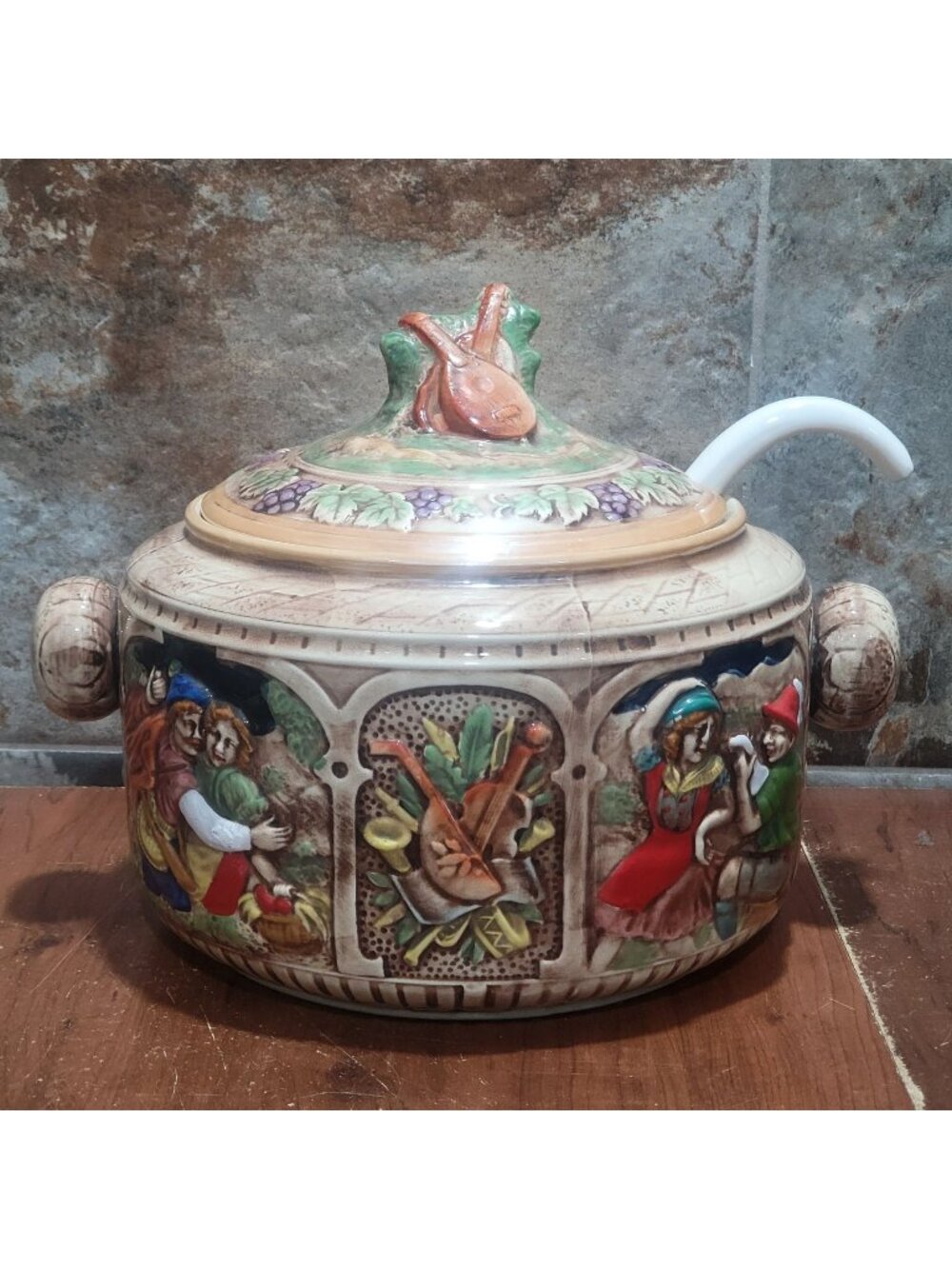 Vintage German Ceramic Punch Bowl Lid and Ladle